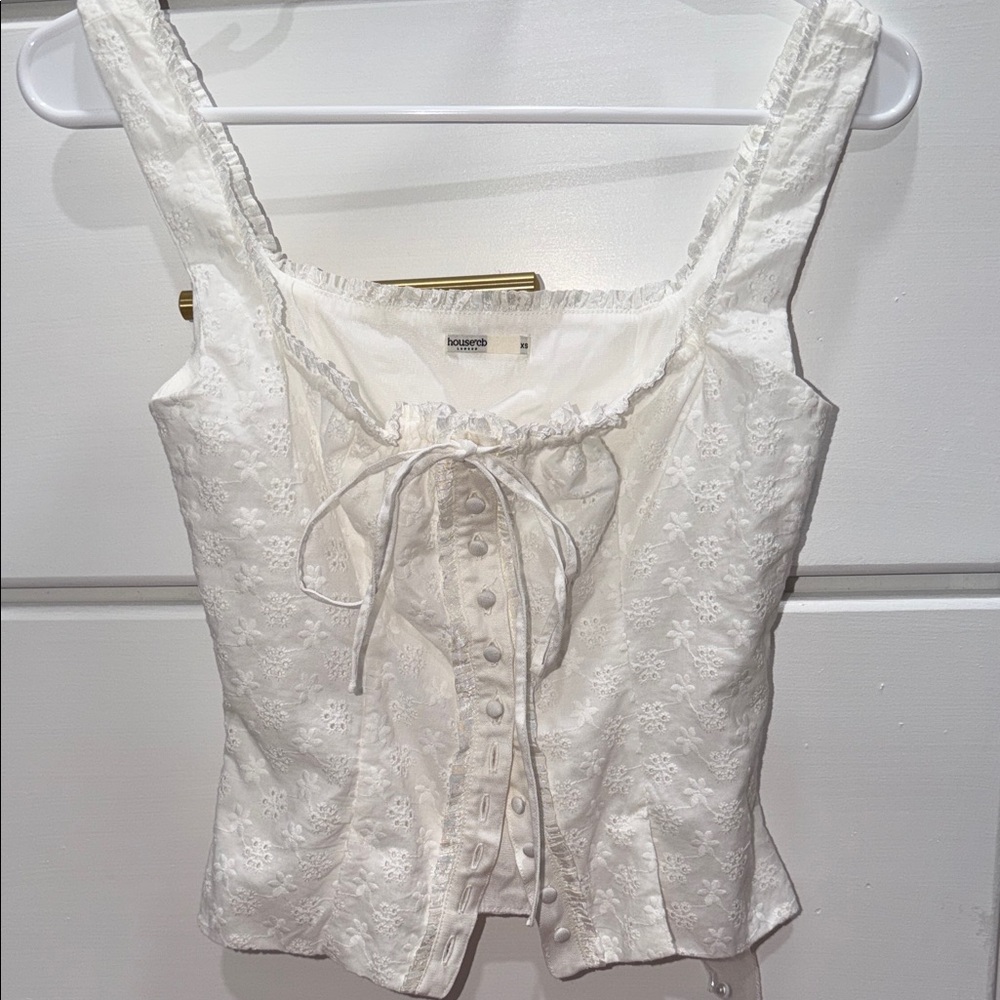 House of CB White Eyelet Lace-Up Top